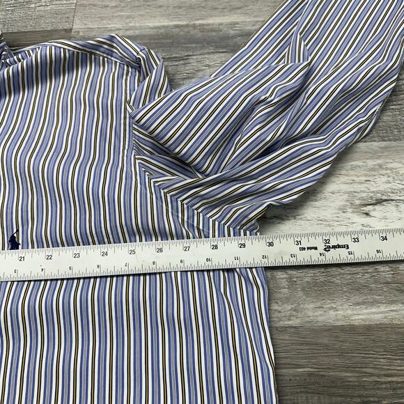 Vintage Y2K Ralph Lauren Blue Striped Mens 2XLT Classic Fit Button Down Shirt - Picture 7 of 9